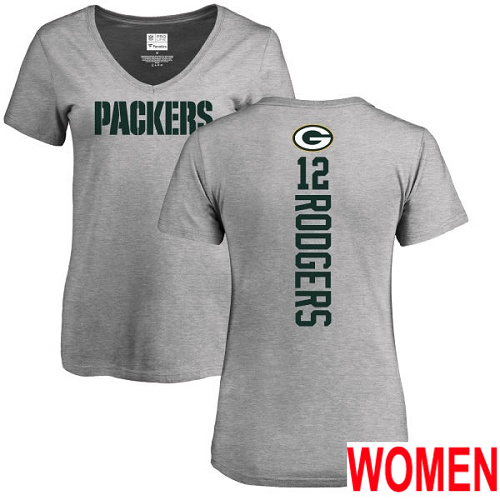 Green Bay Packers Ash Women #12 Rodgers Aaron Backer V-Neck Nike NFL T Shirt